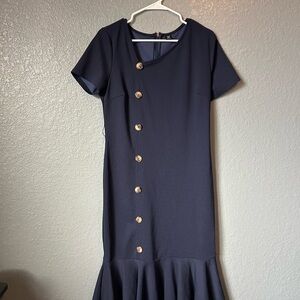 SHEIN Navy Button-Front Midi Dress